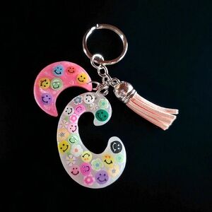 Colorful Smiley Face Keychain with Tassel